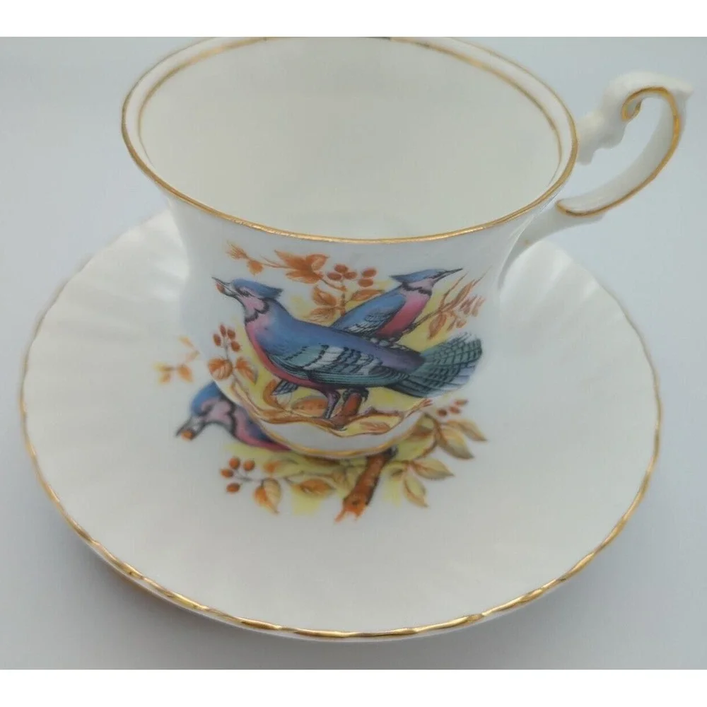 Vintage Royal Dover Bluejay Fine Bone China Teacup‎ Replacement Pair